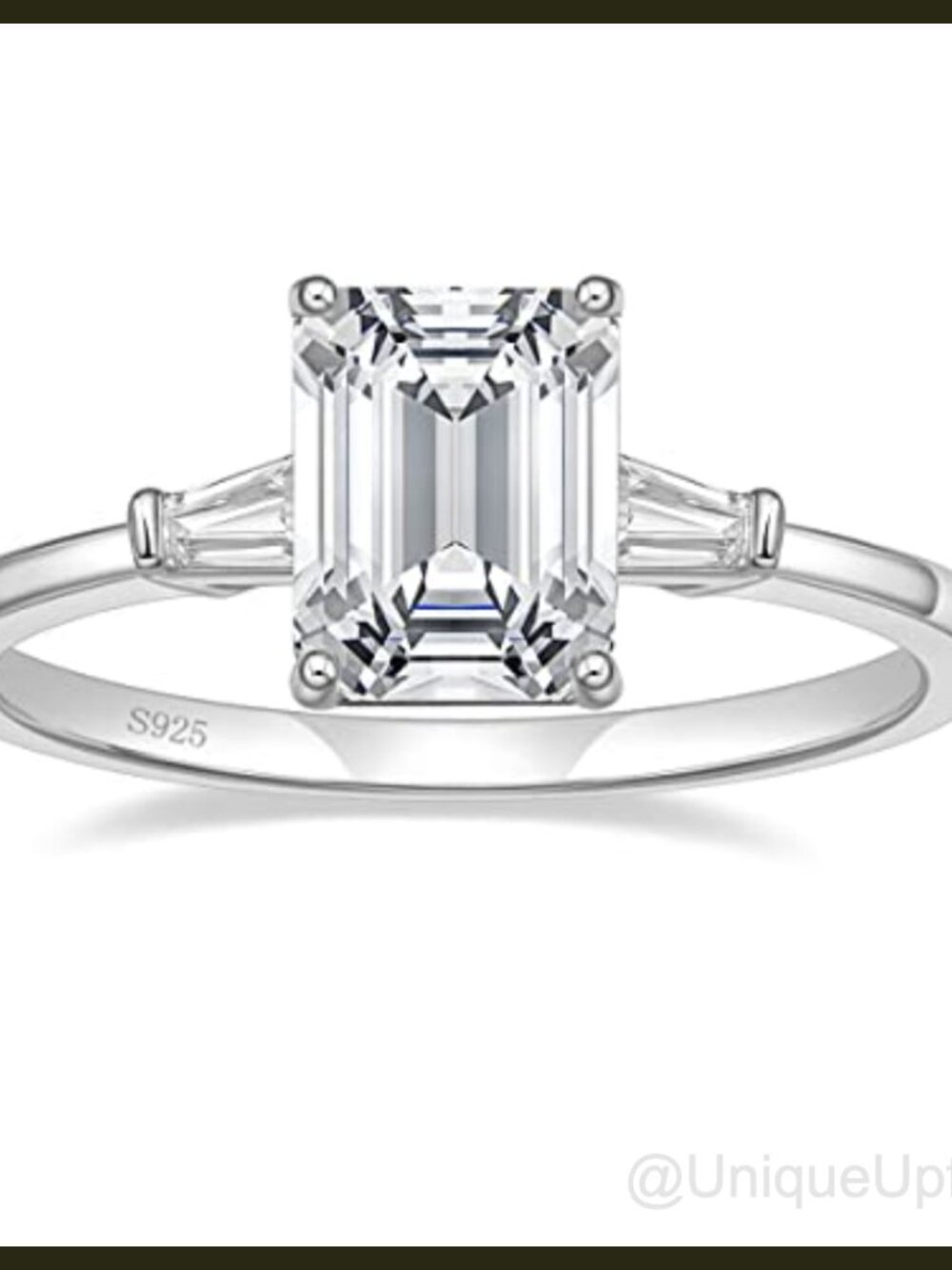 Emerald Cut Wedding Band 925 Sterling Silver Cubic Zirconia Ring